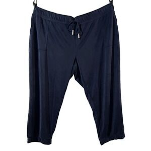 New Susan Graver Weekend Navy Blue Cropped Jogger Pants Drawstring Plus Size 4XP